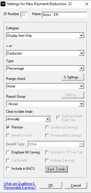 Settings for new payment/deduction screen fields 